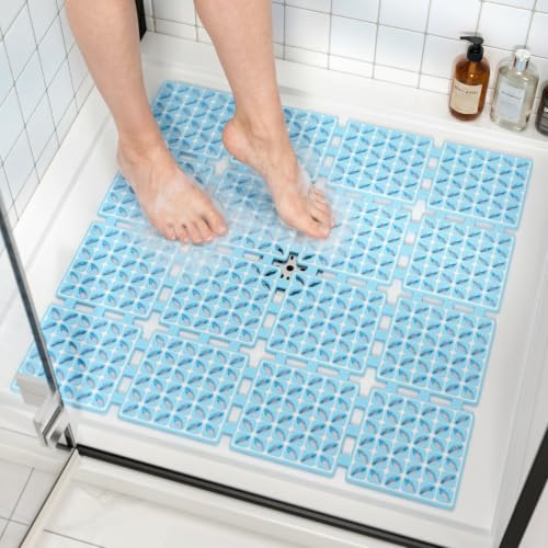 HITSLAM Duschmatte rutschfest, 60x60cm Zuschneidbare Geruchslose Weiche TPE Badewannenmatte, Quadrat Badematte mit Saugnäpfen-100% BPA-frei, schimmelresistente Antirutschmatte für die Dusche, Blau