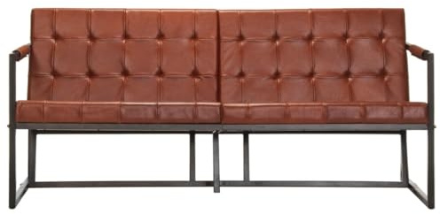 pokgdf Braunes Ledersofa mit Vintage-Atmosphäre und Stabiles Sofa mit Stahlgestell als Dreisitzer Ledersofa für gemütliches Wohnzimmer in echtem Ziegenleder