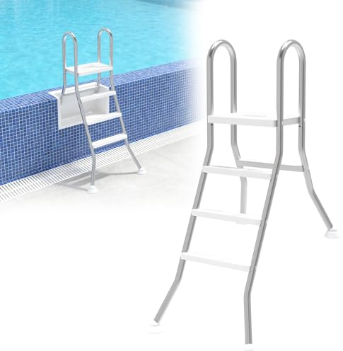 TATIVALO Edelstahl Poolleiter 3 Stufen, Schwimmbadleiter mit Handlauf & rutschfesten Tritten, Sicherheitsleiter für Gartenpool & Teilversenkte Pools, Einfache Montage