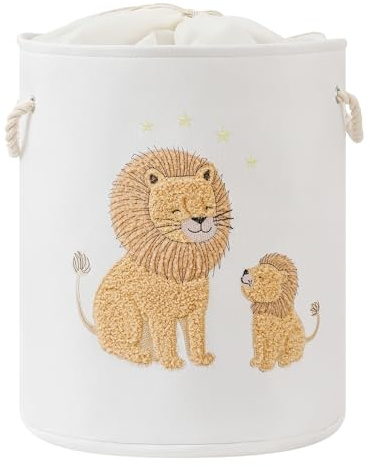 Cesto Ropa Sucia Bebe 58L Cestas Almacenaje, Organizador Juguetes Infantil, Cesta Ropa Sucia Plegable Cestos Tela con Cierre de Cordón, Tema Selva, Cesta de Animales Baul Juguetes Infantil, León