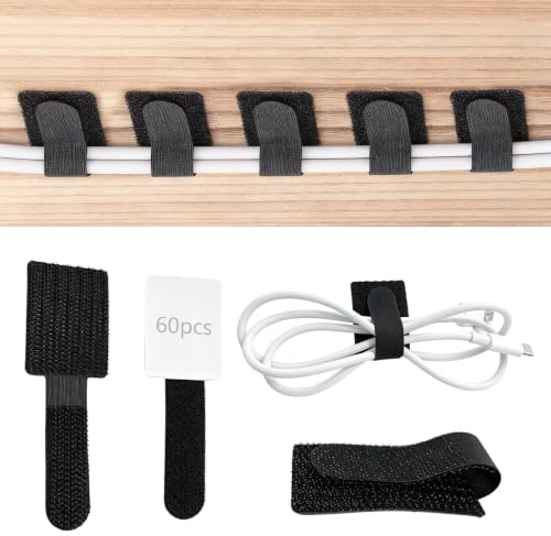 Zlokdraxy Fascette stringicavo autoadesive, 60 pezzi, per la gestione dei cavi da scrivania, supporto per cavi, organizer per cavi, clip per il fissaggio dei cavi, per TV, luci stringhe e uso