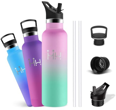Gourde Isotherme, Gourde 1l, 24h Froid & 12h Chaud, Bouteille d'eau sans Bpa, Gourdes Inox, Facile à Transporter, Gourdes Metal pour l'École, Bureau, Sport, Cuisine, Voyage, Camping