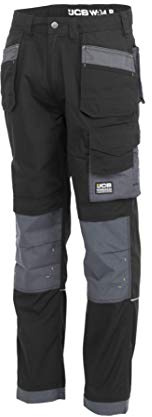 JCB - Mens Work Trousers - Cargo Trouser Men - Trade Plus Rip Stop Trousers for Men - Regular Leg - Black/Grey - Size 44