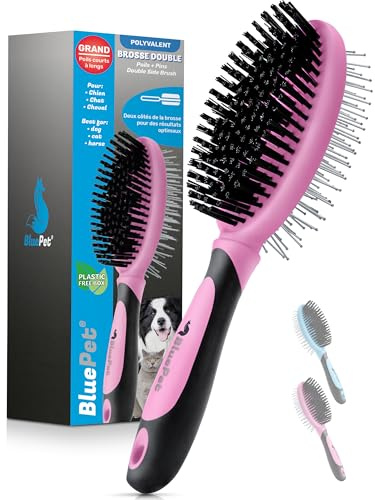 BluePet 2en1 Brosse Double Face pour Chien & Chat à Poils Longs & Courts I Lisser, Démêler, Brosser I Brosse Universelle pour le Toilettage du Poil, Pour Chiot, Puppy Brush, Enleve les Nœuds, (Rose)