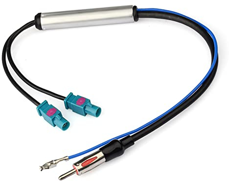 Bingfu Car Radio Antenna Signal Amplifier Double Fakra to DIN Plug Adapter with Phantom Feed Compatible with Universal Car Stereo FM AM Vehicle Car Audio Radio Stereo Head Unit Receivers