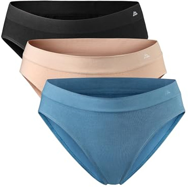 DANISH ENDURANCE Culottes Bikini sans Coutures en Bambou pour Femme, Culottes Douces en Bambou, Lot de 3, Multicolor (1 X Negro, 1 X Beige, 1 X Azul), M/L