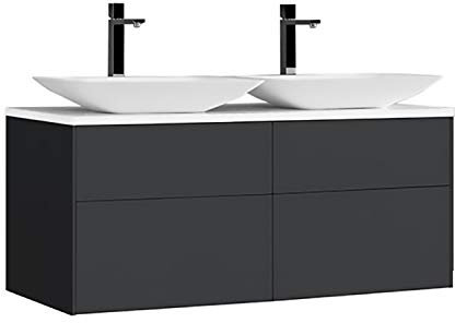 StoneArt Badmöbel Set Mineralguss Waschbecken Waschschale Aufsatzwaschbecken und Unterschrank Waschtisch Einzel- oder Doppelwaschbecken Venice VE-1200pro-1 dunkelgrau 120cm