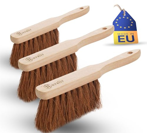 Novaliv 3X Handfeger mit langem Stiel I 60 cm I Kokos I Schneebesen Holz Schnee Feger Kehrwisch dust Brush