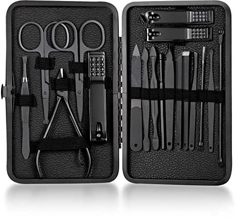 Maniküre Set 13 teilig, Nagelknipser Set Chirurgisches Niveau 316L Edelstahl, Pediküre Set, Professionelle Nagelknipser Sets mit Reiseetui für Damen und Herren (schwarz)