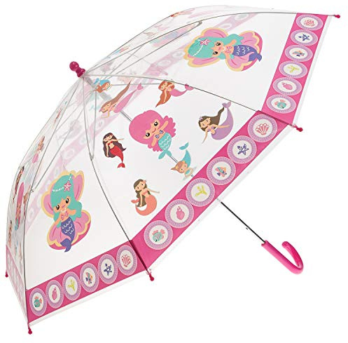Barnparaply för pojkar och flickor, Transparent, rosa, pastell, 66 cm, sjöjungfru
