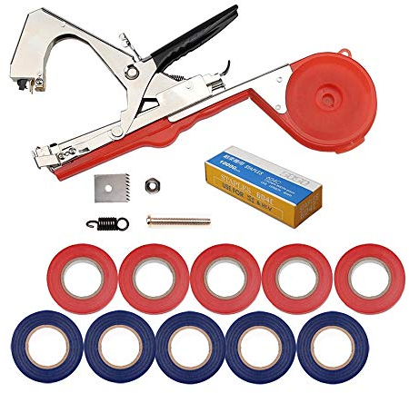 Legatrice per Piante, Tying Macchina Strumento Nastro a Mano per Legare Pomodori UVA Fiori Verdura Vigneto, Attrezzo a tape Tool da Giardino, con 10 Rotoli di Nastro ed 1 Scatola di Graffette
