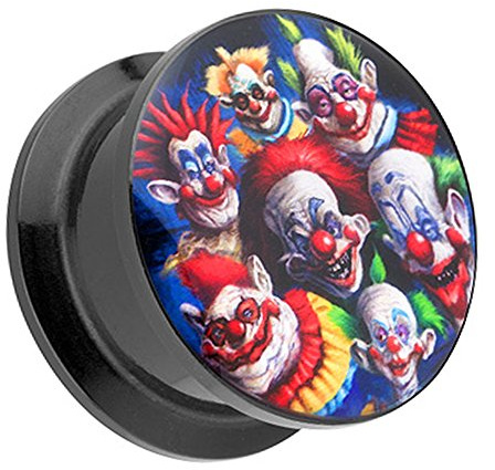 Taffstyle Ohr Plug Flesh Tunnel Piercing Ohrpiercing Kunststoff Schraub Schraubverschluß Picture mit Crazy Clown Party Motiv