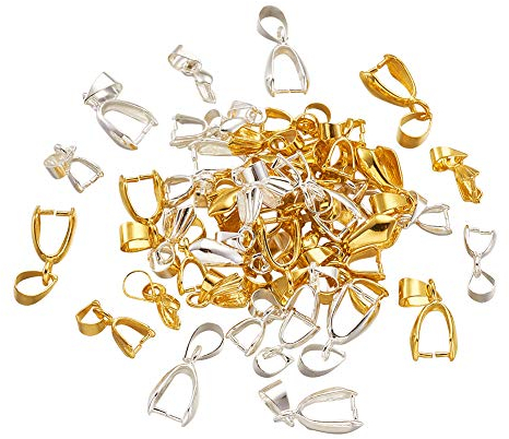 Cheriswelry 300 Stück Eispickel-Haken Gold Silber Snap on Bails Haken Clip Verschluss Anhänger Charms Verbinder für Schmuck Halskette Armband Herstellung (13 mm/15 mm/20 mm)