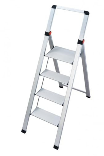 Gierre BS400 Sgabello Ultra Slim, Scala in Alluminio 4 Gradini con Parapetto, 5cm di Ingombro