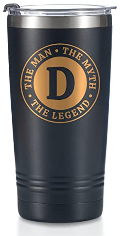 Onebttl The Man The Myth The Legend Mug with Initials, Monogrammed Stainless Steel Travel Tumbler for Men, Funny Personalised Coffee Cup, Custom Birthday Christmas Gifts for Him, 590 ml, D