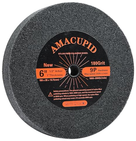 AmaCupid Avgradande polerskiva, nylonfiberpolerskiva 9P hårdhet, 150 mm. Lämplig för bordsslipmaskin. Polerat rostfritt stål mm. 12,7 mm dornhål