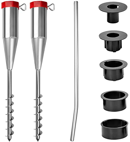 Set di 2 supporti per ombrellone da spiaggia, 25 – 60 mm, ancoraggio a terra, per l'avvitamento, supporto per ombrellone in metallo, manicotto a vite, stendibiancheria per pavimento