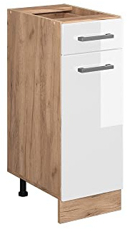 Vicco Küchenunterschrank R-Line, Weiß Hochglanz, 30 cm | 1 Schublade · Ohne Arbeitsplatte · Höhenverstellbare Füße · 1 Tür · ✓ Frei kombinierbar