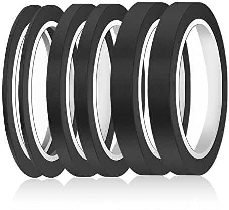 AIEX 6 Rollos Adhesiva Cinta 3/6/12,6 mm Ancho de Carrocero, Pintos, Enmascarar para Modelismo, Automoción, Coche, Escuela, Oficina, Proyectos de Bricolaje (Negro)