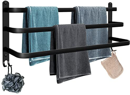 Handtuchhalter Gross Ohne Bohren/Lochstanzen schwarz Wand badetuchhalter 80cm 3-Stöckig Wandregal Geeignet für Badezimmer/Toilette küche badetuchhalter