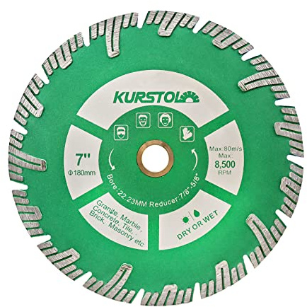 KURSTOL Granite Diamond Cutting Disc - 180mm Concrete Cutting Wheel for Marble Stone Tile Quartz Angle Grinder with a Reducer Washer 22.23-15.875mm