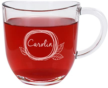 Herz & Heim® Teeglas mit Gravur des Namens in das florale Design
