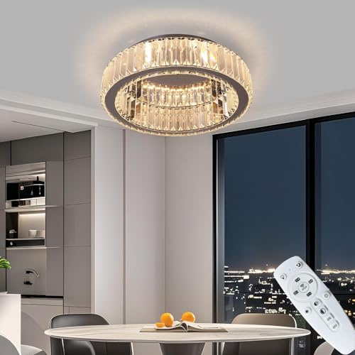 Vinilky Lámpara de Techo de Cristal, Regulable Moderno Montaje Empotrado de Cristal LED Accesorio de Iluminación para Sala de Estar, Comedor, Dormitorio, Cocina, Entrada, Pasillo (con mando)