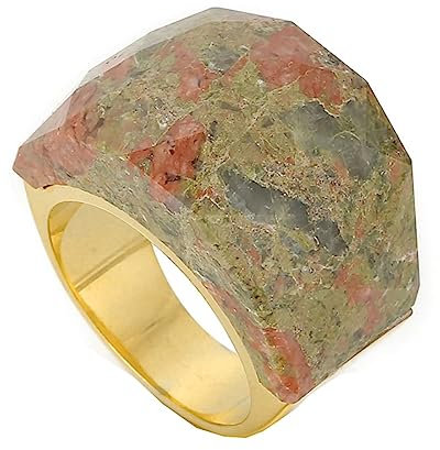 Daesar Ring Damen Edelstahl, Frauen Ringe Breit mit Naturstein Siegelring Verlobung Ring Personalisiert Gold Große 60 (19.1)