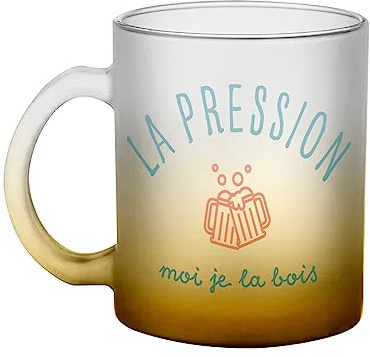 Fabulous Mug en Verre Jaune - La Pression Je la Bois Apéro Bar Bière Pinte