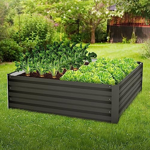 ML-Design Letto Rialzato per Giardino 90x90x30 cm 240 L Antracite Resistente alle Intemperie Antiruggine Aiuola Rialzata per Ortaggi Piantine Fiori Erbe Aromatiche Fioriera Quadrata Cassone per Piante