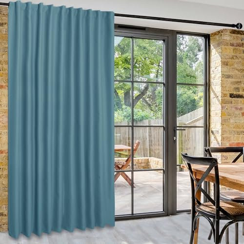 DWCN Privacy Room Divider Blackout Curtain - Patio Sliding Door Curtains, Extra Wide Thermal Curtains with Back Tab & Rod Pocket for Living Room and Bedroom Partition, 80 x 84 Inches, Stone Blue