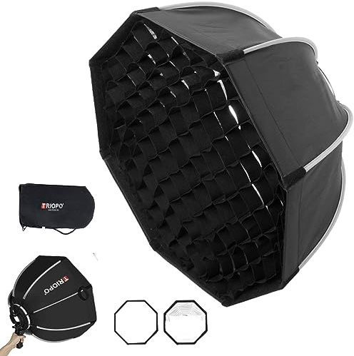 Triopo Softbox 47.2In / 120Cm avec Grille en Nid d'abeille, Octogone Umbrella Photographie Softbox pour Godox V860 V850 Tt600 Tt685 Tt685Ii Yn560 III Iv Jy-680A, Etc.