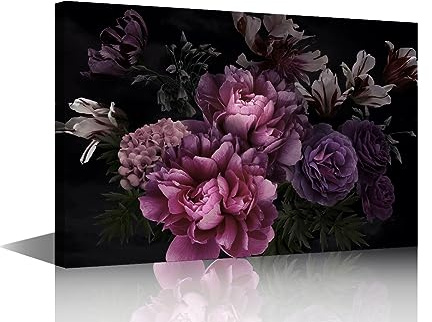 TISHIRON Vintage Floral Flowers Canvas Prints Wall Art Garden Flowers Peonies Roses Tulips Pictures for Home Decorations Modern Stretched and Framed Artwork 16x24 inch