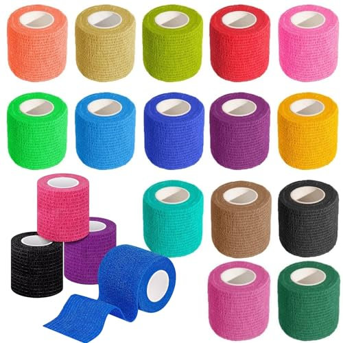15 Rolls Self Adhesive Bandage | Pet Vet Wrap for Dogs | Cohesive Bandage for Ankle Sprains, Wrist Support | Sports Tape for Football, Badminton Racket Grip | 5cm x 4.5m(2 x 177)