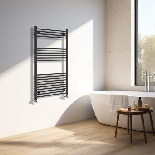NRG Radiatore da bagno con scaldasalviette dritto, colore nero, 1200 x 600 mm