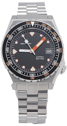 Seestern S407 Automatik Stahl Keramik Schwarz Datumsanzeige Diver Herrenuhr, Sport