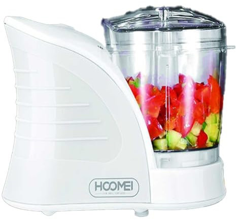 Tritatutto da Cucina Elettrico, Tritacarne a Doppie Lame in Acciaio Inox 200W a 2 Velocità, Tritafrutta con Vassoio in Vetro Temperato, Capacità 400mL (Bianco)