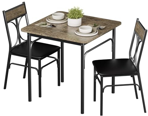VECELO 3 Piece Dining Table Set for 2, Kitchen Table Set with 2 Chairs for Small Space, Space-Saving and Modern Design, Apartment, Easy to Assemble, Brown