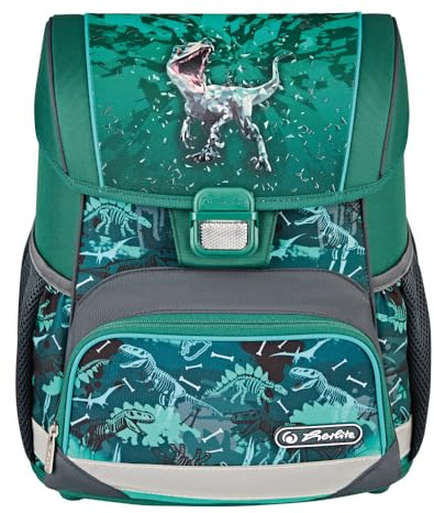 HERLITZ Loop Green Rex Schulranzen, Rucksack für Kinder, Schulrucksack 17L, Kinderrucksack, Leicht Schultasche für Jungen, Reflexmaterial, Schnallenverschluss, Ergonomische Form, Grün