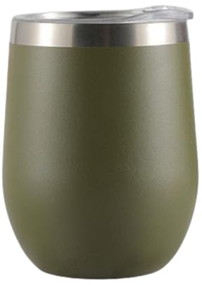 Gteller 12 oz Stainless Steel Wine Tumbler Stemless Glasses with Lid, Double Wall Insulated Travel Mug Perfect for Wine, Coffee, Drinks, Champagne, Cocktails (Olive green)