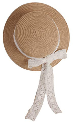 COSSIKA Sombrero de Pescador para niños pequeños, Paja Tejida para Sombrero de Sol con Lazo de Cinta de Encaje, Protector Solar Flexible para Playa