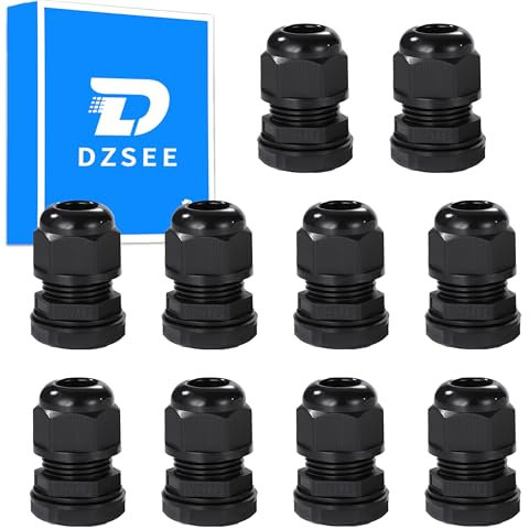 DZSEE M20 Kabelverschraubung, 20 mm, gepanzerte Kabelverschraubungen, wasserdicht, Kunststoff-Nylon-Kompressionsverschraubungen mit Kontermutter und Unterlegscheibe, ideal für Kabelinstallation und