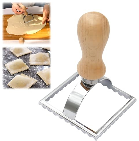 Kuchenform, Spitzenkuchenform, Ravioli-Stempel, Ausstechform, Edelstahl, Ravioli-Form mit Holzgriff, für italienische Teigtaschen, Nudeln, Pierogi, Spaghetti, Lasagne und Kuchen, Gebäck (rund)