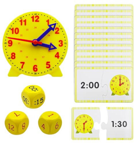 CONNECTION Lernuhr Kinder Set Uhr Lernen für Kinder ab 5 Lernuhr Grundschule Demonstrationsuhr Modell mit 12 Fragekarten Lernspiele für Mädchen Junge Geschenke zur Einschulung Pädagogisches Geschenk