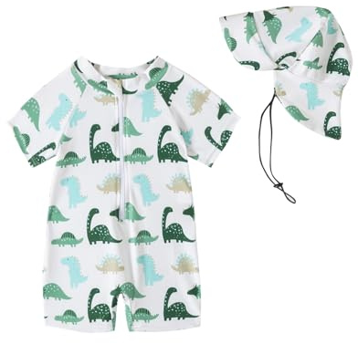 Bañador Bebe Niño Niña, Bañador Bebe Niño Protección UV 50, Traje De Baño Bebe con Gorro, Camiseta Solar Bebe Fato Baño UV, 3 Meses - 3 Años | Traje de baño infantil con cubierta UV, cremallera y gorro de baño, tejido suave elástico de secado rápido