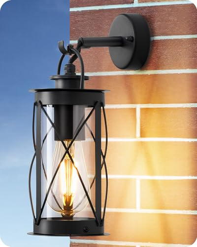 EDISHINE Vintage Wall Light, Outdoor Lantern Wall Lights, Outdoor Wall Lights, Kerosene Lamp Styling IP44 Waterproof & E27 Socket, Durable Aluminum for Entryway, Garage, Hallway, Black