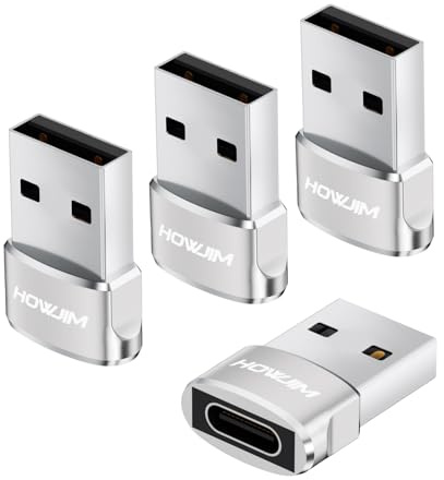 HOWJIM Adattatore da USB 2.0 a USB C 4 Pezzi,PD27W/66W Ricarica Rapida Trasmissione dati 480Mbps,Chip Intelligente,Involucro in Alluminio per M-acBook Pad Phone 17 16 15 G-alaxy X-peria P-ixel Nero