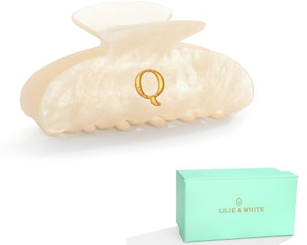 LILIE&WHITE Damen Haarklammer mit Buchstabe Q – Handgefertigter Haarclip aus Perlmutt-Optik, Elegantes Design für Alltag & besondere Anlässe, Stilvolles Accessoire für Modebewusste Frauen