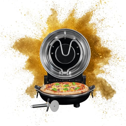 CHEF CUISINE Pizza Maker mit Keramikstein Ø 31 cm – Elektrischer Pizzaofen mit 1.200 Watt, Sichtfenster, Ober-/Unterhitze, inkl. Pizzaheber & Pizzaschneider – Ideal für Pizza, Flammkuchen & Fladenbrot