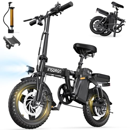 INSDRGN Folding Electric Bike for Adults Teens, Peak 1500W, 62 Miles PAS Range, 48V 16AH Removable Li Battery Ebike, 9 Shocks Full Suspension, 20 MPH Electric Bicycle, UL2849 Certified, Black